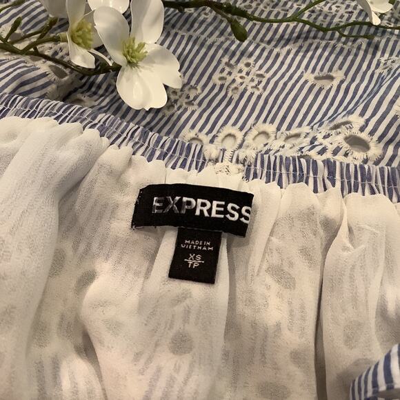 Express Off Shoulder Gathered Peasant Top Floral Eyelet Embroidery Cutouts - Picture 11 of 12